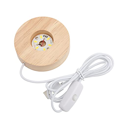 LiebeWH LED Light Base Stylish Wooden Display Lamp for Home 5V, Practical, Curved Shape, Rectangular Objects, , 8cm Diameter, Art Glass Acrylic Jewelry (Warm light base)