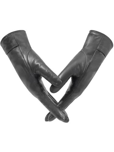 AMVELOP Leather Gloves For Women Winter Warm Cashmere Lining Glove Touch Screen Texting Driving Lambskin Gloves Gray M