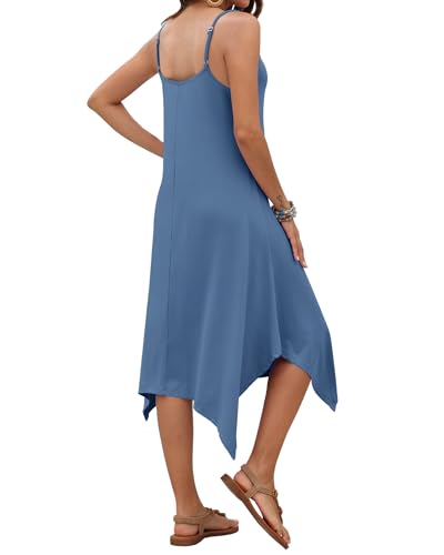 Image of AUSELILY Women's Summer Dresses 2026 Casual Sleeveless Spaghetti Strap Sundress Asymmetrical Midi Dress with Pockets