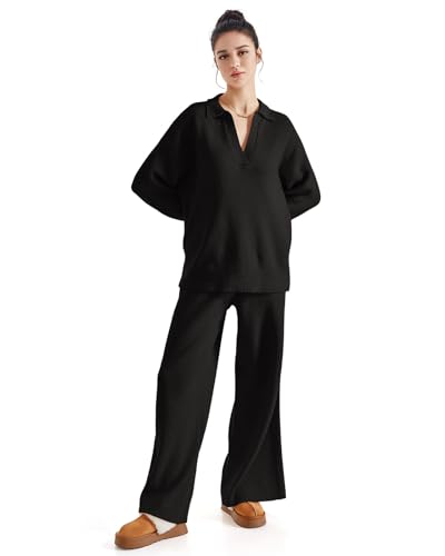 SUUKSESS Women 2 piece Fall outfits Matching Lounge Set Waffle Knit Sweater sets2