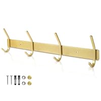 Qiannhee Heavy Duty Coat Rack Wall Mounted Coat Hooks Golden Wall Coat Rack 43CM Max 40KG with 4 Hooks Rustproof SUS304 Stainless Steel Clothes Rack Screw in for Bedroom Kitchen Bathroom Hallway