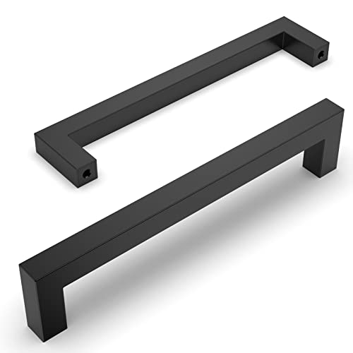 Amerdeco Lot de 10 Poignées de Meuble, Entraxe 160mm, Acier Inoxydable Noir, pour Placard, Tiroir et Armoire de Cuisine