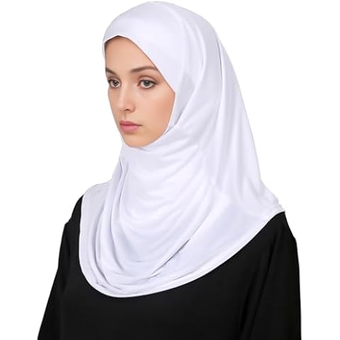 Hophor Ready To Wear Hijab for Women Muslim Instant Hijabs Soft Jersey Scarf Islamic Long Hijabs Abaya(White) Cover