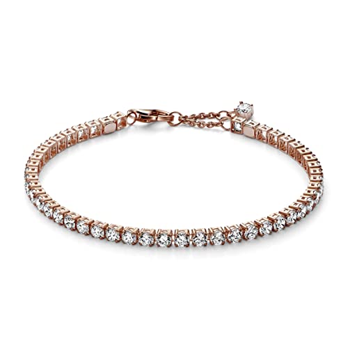 PANDORA Timeless Bracciale Tennis brillante placcato in oro rosa 14 k con zirconi cubici trasparenti, 16