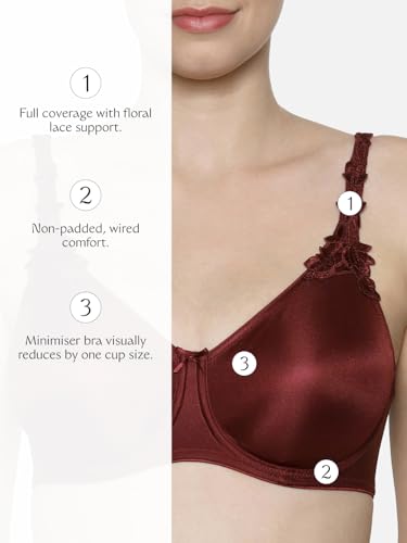 Image of Triumph International Minimizer Women Bra Wired Non Padded High Support Big Cup Lingerie Visual Bust Reduction Comfort Bra Floral Lace Full Coverage Shapewear Wide Straps & U-Back Support Pack of 1