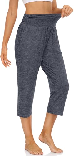 Image of UEU Women's Yoga Capri Pants Loose Soft Drawstring Workout Sweatpants