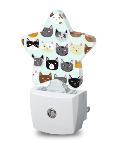 Image of Cats Star Night Light Plug in, Soft Glow Night Light for Kids Bedroom Nursery, Gentle Warm Light for Sleep, Compact Lamp for Hallway Bathroom