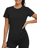 MAGCOMSEN Sportshirts Damen Kurzarm UV Shirt Sonnenschutz Quick Dry Top Shirt Damen UPF 50+ Funktionsshirt Outdoor Laufshirt Regular Fit Trainingsshirt Schwarz M