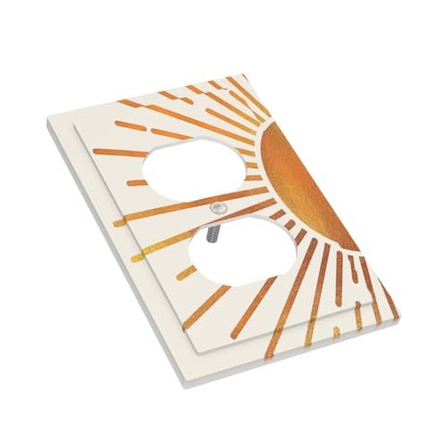 Decorative Outlet Covers Mid Century Gold Sun Boho Sunrise 1 Gang Duplex Light Switch Cover Plate Unique Wall Plate Electrical Switch Plate Covers for Bedroom Home Decor