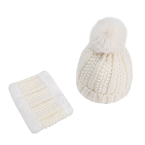 KESYOO Cute Winter Knitted Hat for with Fleece Lining Warm Hat and Scarf Set Adorable Thick Knitted Beanie for Boys and for Autumn and Winter Wear White