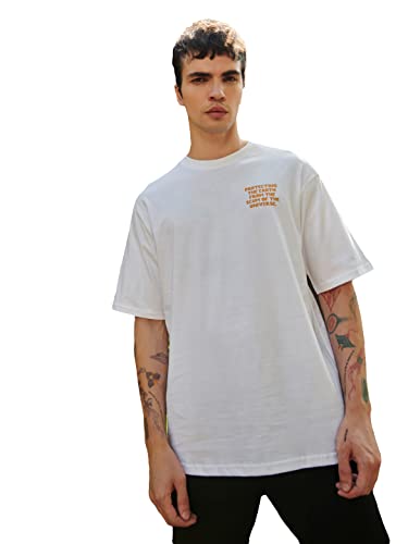 Image of Bewakoof Men's Graphic Printed 100% Cotton T-Shirt - Oversized Fit, Round Neck, Half Sleeves