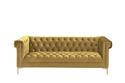 Iconic Home Gold/Cognac Gold Bea Velvet With Nail Head Trim Tone Metal Sofa #TOP3