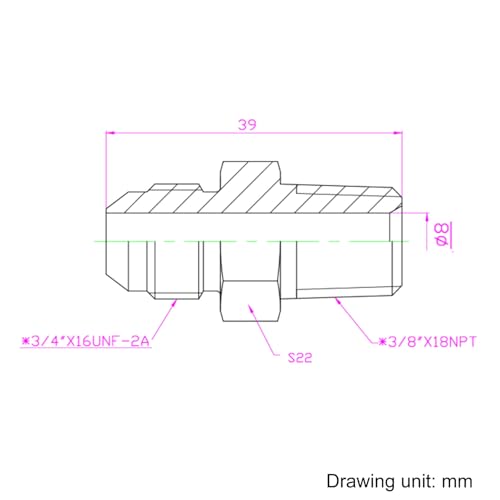 Image of HFS(R) 3 /8 inch NPT Male to 1 /2 inch JIC Male Adapter Flared Tube Fitting Pipe Connector Stainless Steel 304