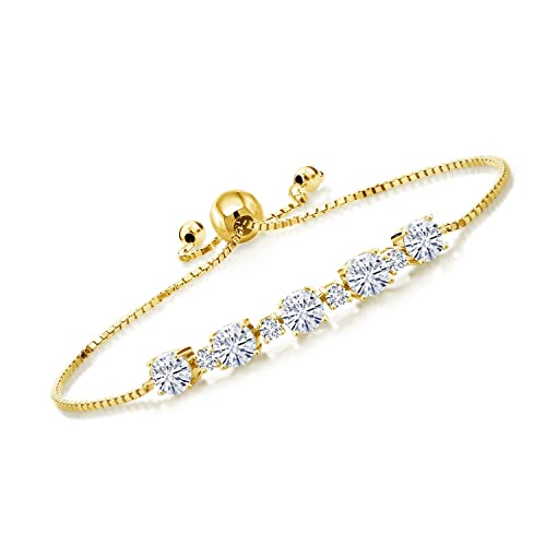 Gemstone Birthstone and Lab Grown Diamond Tennis Bracelet for Women in 18K Yellow Gold Plated Silver | Round 5MM and 2.5MM | Adjustable Bolo Design | Easy-On Easy-Off | Fully Adjustable Up to 9 Inch