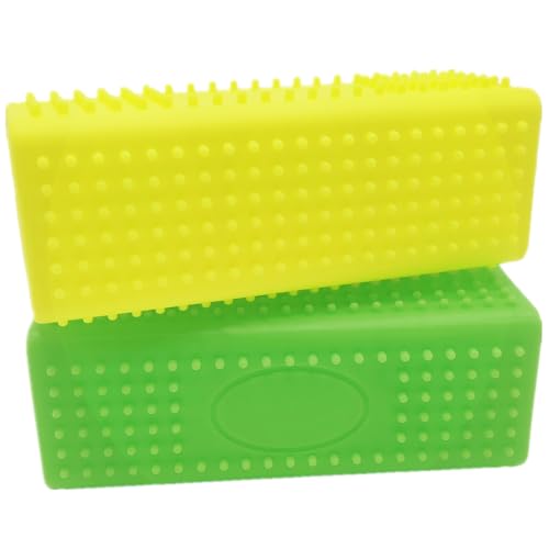 Image of 2 Pieces Pet Dog Cat Hair Remover, Block Roller Cleaner, Hollow Silicone Cleaner Brush for Sofa, Car Interiors, Furnishings, Carpets, Bedding or Any Fabric (Yellow, Green)