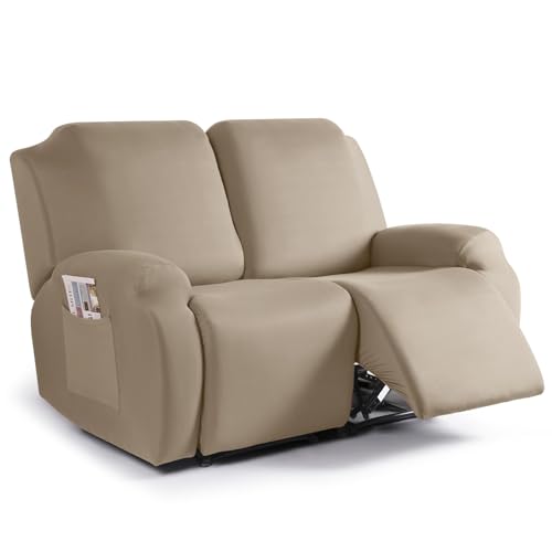 Image of TAOCOCO Recliner Loveseat Covers Stretch Sofa Covers for 2 Seat Large Reclining Couch, 2 Pieces Reclining Loveseat Covers Soft Washable Furniture Protector with Pocket (2 Seater Oversized, Taupe)