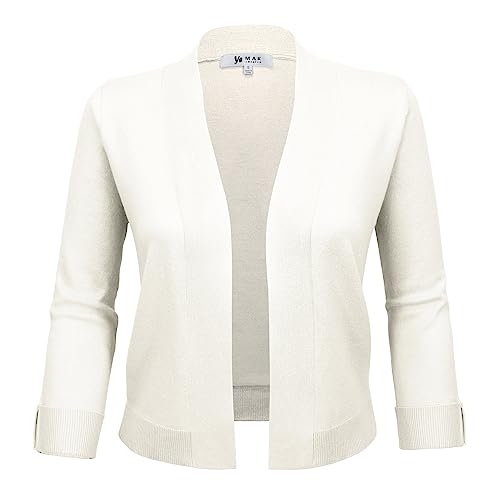 Image of YEMAK Women's Crop Cardigan Sweater - 3 /4 Sleeve Open Front Classic Basic Knit Bolero Cropped Soft Lightweight Knitted Top