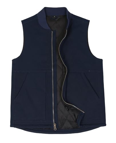 Image of ZENTHACE Mens Quilted Lined Duck Canvas Work Vest,Brass Zip Up