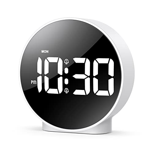 Criacr Réveil Numérique, Réveil Matin avec 2 Alarmes et Snooze, HD Écran Affiche Semaine et Heure(12/24H), 4 Niveaux de Luminosité, Alimentation Piles/USB, Horloge pour Chambre Salon Bureau (Blanc) Cover