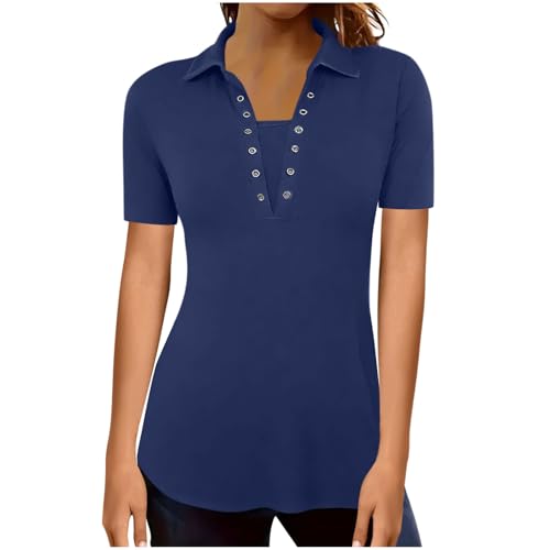 My Orders - Camisetas de manga corta con cuello en V y botones para mujer, camisas casuales de verano para mujer, color liso, blusas elegantes, ropa activa, camisetas de moda, túnica de trabajo, ropa