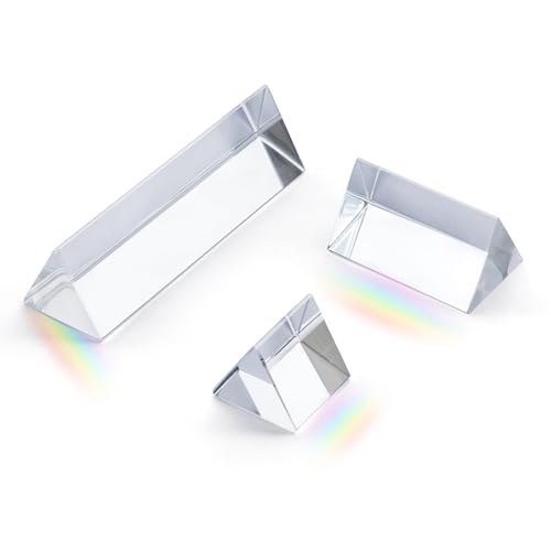 3 Pcs Equilateral Crystal Prisms Set - 1', 2' & 4' Glass Prisms for Physics Teaching, Rainbow Maker & Photography, Light Prism for Refracted Light...