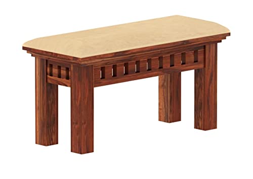 Image of WOODLAB Furniture Sheesham Wood 4 Seater Dining Table with Cushioned Bench and Chairs Wooden Dining Table for Living Room Hotel (Honey Finish)