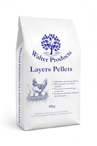 Walter Products Layers Pellets 20kg Bag, High Protein Chicken, Duck & Bird Feed - Complete Feed for Healthy Egg Production, Muscle, Tissue and Feather Development