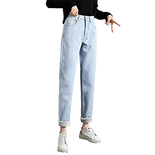 Jean d'hiver chaud femme taille haute coupe droite velours thermique