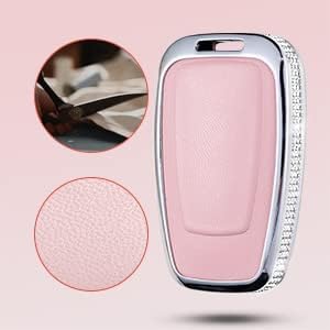 Miniatura 5 de Funda para llave con llavero, de piel auténtica color rosa, con cristales, carcasa protectora
