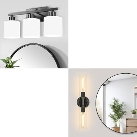 SILAMPDI Black Bathroom Light Fixtures Over Mirror, Rustproof 3-Light Bathroom Vanity Lights, 2 Light Modern Wall Sconces, E26 Base, Bulbs Not Included Cover