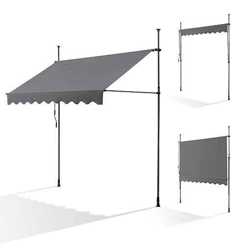 Canopée Store Banne Manuel 250 x 120 cm - Auvent de Terrasse sans Perçage - Protection Solaire Réglable avec Manivelle - Gris