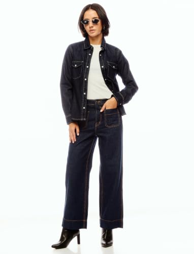 Image of INKD Premium Women's Wide Leg Denims - High Rise | 100% Cotton | Full Length Wide Leg Jeans for Woman|70's Style | Patch Pocket | 4 Pocket Styling | Jeans for Women