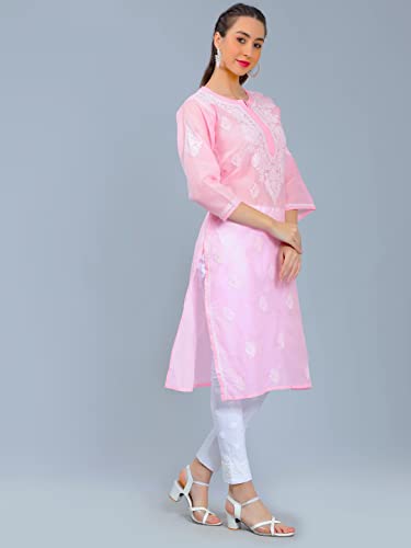 Image of Seva Chikan Hand Embroidered Lucknowi Chikankari Cotton Kurta Kurti for Women SCL4302