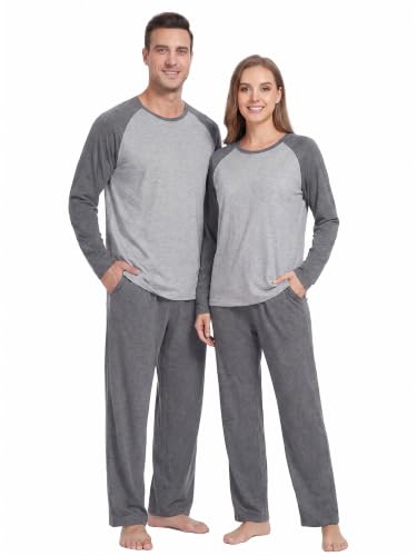 PrinStory Men's Pajama Set Sleepwear Pjs Lightweight Long Sleeve Crewneck Shirts and Bottoms Soft Comfy Sleep Sets Dark Gray US XL