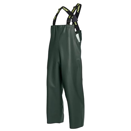 NAVIS MARINE Mens Commercial Fishing Bib Pants 0.70mm PU Waterproof Heavy-Duty Overalls Pro-Grade Rain Gear Dark Green S