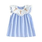 Toddler Girls Dress Easter Clothes Cross Embroidered Doll Collar Fly Sleeve Casual Dress Baby Fashion Princess Dress (Sky Blue, 18-24 Months)