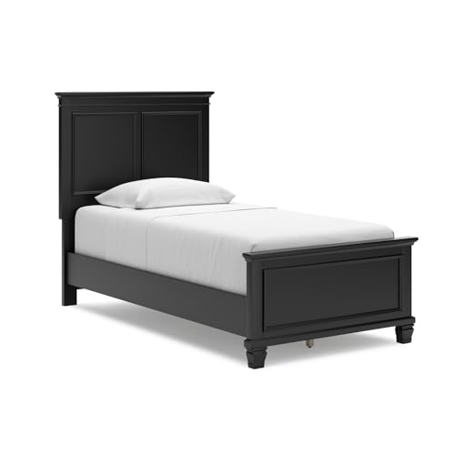 Image of Signature Design by Ashley Lanolee Twin Panel Bed, Black Kids Bed | Sturdy hardwood solids, birch veneer & MDF substrate, Elegant black framed panels, 5.75-inch under-bed space