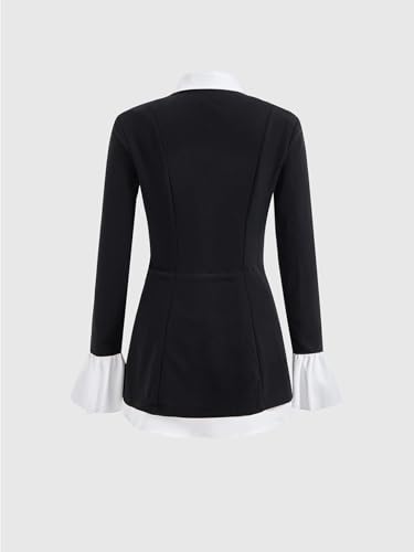 Women's Elegant Button Down Peplum Blazer Ruffle Long Sleeve Color Block Work Office Suit Jacket2