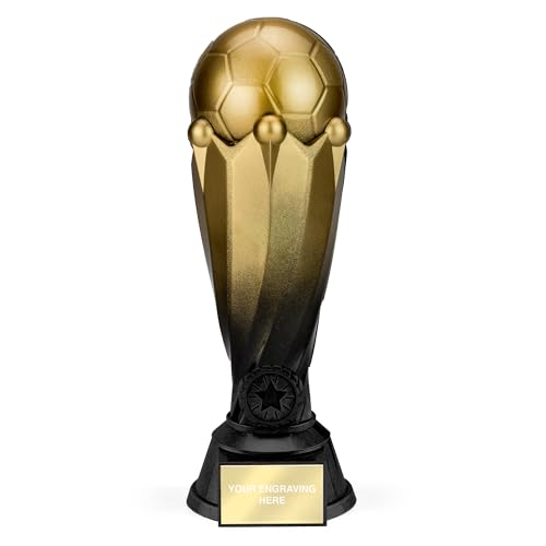 TROPHIESPLUSMEDALS Gold Black Tower Football Trophy 16cm Engraving