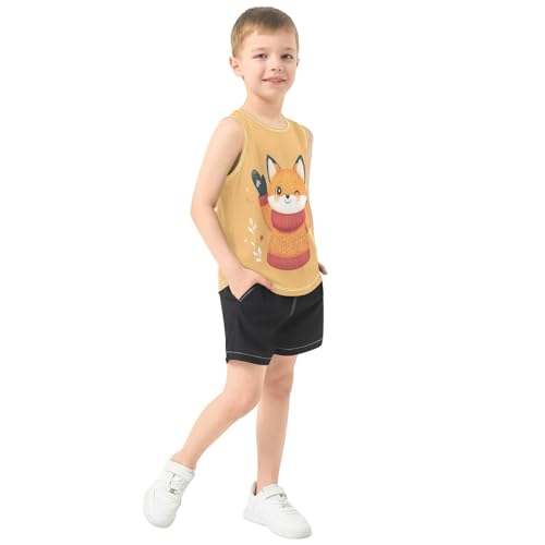 Fox Winter Gold Boys Tank Tops Quik Dry Toddler Tank Top Undershirts T-Shirts for 3-15 Years,3T4
