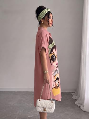 Image of Women's Graphic Print T-Shirt Dress | Stylish Oversized Longline T-Shirt for Women & Girls | Casual Printed Long Top | Trendy Beach & Resort Wear Western One Piece Dress (25 D-1 BLACK-2XL)