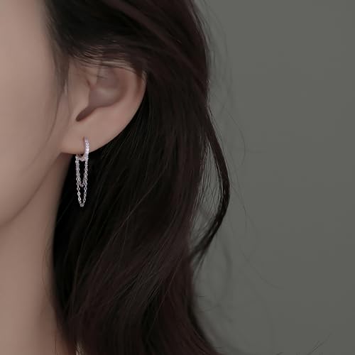 Reffeer 925 Sterling Silver CZ Chain Hoop Earrings Dangle Chain for Women Teens Dangle Earrings Tassel Hoop Earrings2