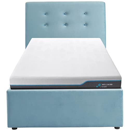 HOMIFAB Ensemble lit Coffre Tina en Velours Bleu 90x190cm + Matelas à mémoire de Forme Wellness 20cm Cover