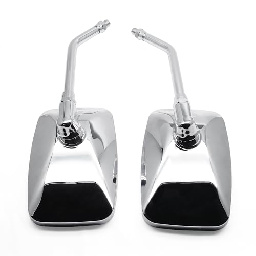 Image of MZS Chrome Motorcycle Mirrors, 10MM 8MM Bolt Universal Rectangular Handlebar Rear View Side Mirror Adjustable Compatible with Cruiser Chopper Touring Street Naked Bike Scooter