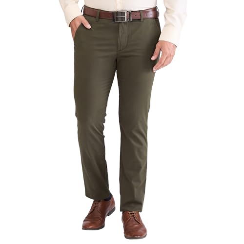 Image of Park Avenue Men's Regular Fit Mid Rise Neo Fit Cotton Blend Solid Pattern Flat Front Casual Chinos