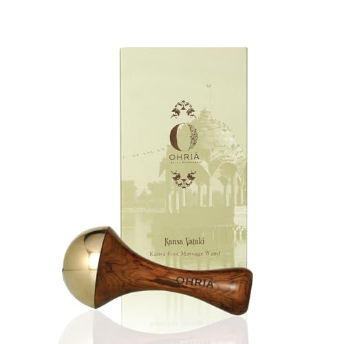 Image of Ohria Ayurveda Kansa Foot Massage Wand | Traditional Ayurvedic Foot Massager with Teakwood Handle & Kansa Cap for Deep Relaxation| Premium Kansya Wand| Soothes Tired Feet| For blood circulation & Stress Relief - 1 Piece