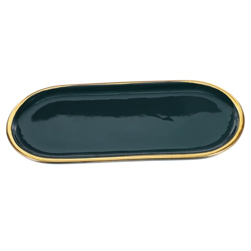 CALLARON Porte- De Salle De Bain – Assiette En Céramique À Bord Doré Plateau Décoratif Élégant Pour Articles De Toilette Et Bijoux