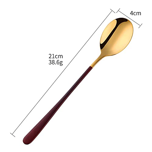 Image of YANCI 8 Pieces Gold Dinner Spoon, Stainless Steel Tablespoons, Korean Soup Spoons for Rice Cereal with Titanium Plating Frosted 8.11 inch Long Handle Spoon, Premium Food Grade Golden Silverware (Random)