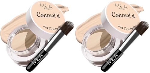 Image of Mila Beaute Conceal It Pot Concealerwith Brush | Enriched With SPF 15 and Vitamin E | Light Weight Concealer | Long Lasting Coverage | Natural Matte Finish | Covers All Skin Concerns | Easily Blendable Concealer For Face Makeup | Shade - (03 Creamy Beige, 4g)
