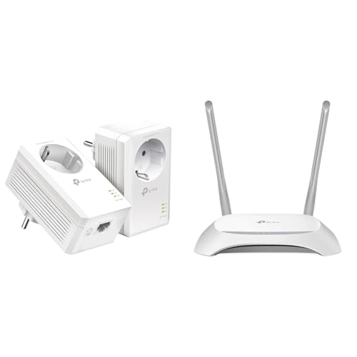 TP-Link Powerline Adapter Set TL-PA7017P KIT(1000Mbit/s & TL-WR840N N300 WLAN Router (300Mbit/s (2,4GHz), 4 x 10/100Mbit/s LAN Ports, IPv6, 2 Externe Antennen, WPS, Accesspoint Modus), weiß/schwarz